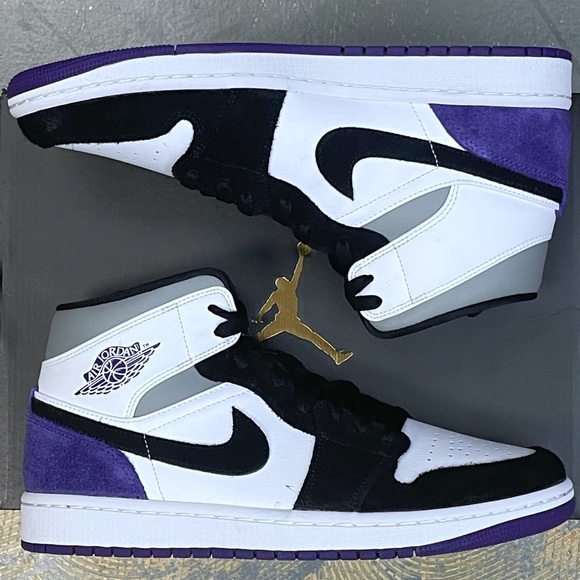 Nike Air Jordan 1 Mid SE Court Black Toe 852542-105 10 Purple - Picture 2 of 10